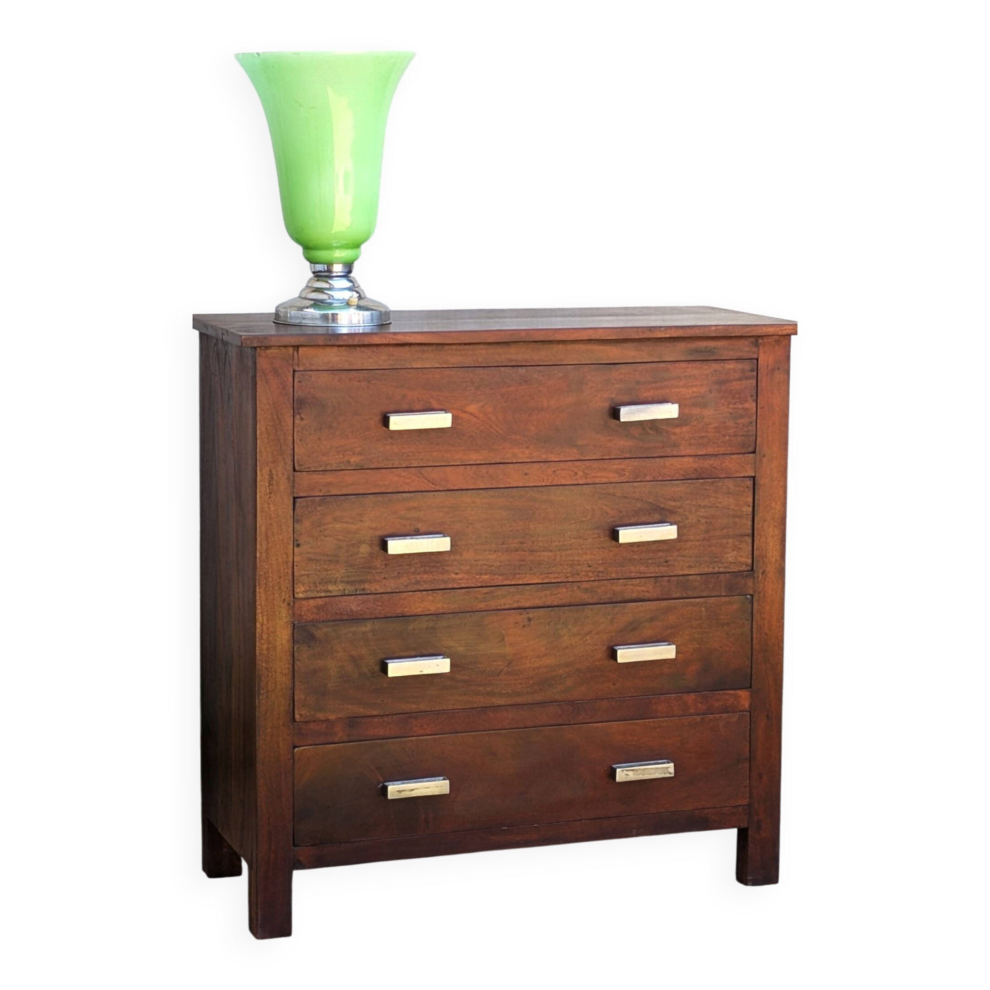 Commode Art Deco 4 Tiroirs Bois massif Rouge
