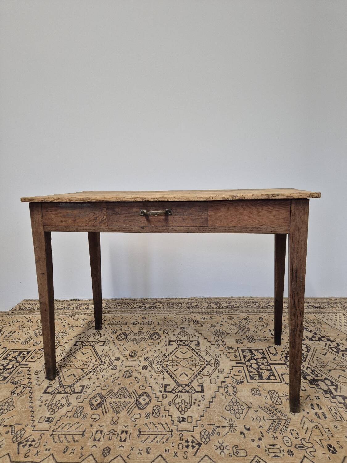 Rustic farmhouse table/desk in solid oak and antique fir 1950s
