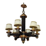 6-light oak chandelier from the 50s