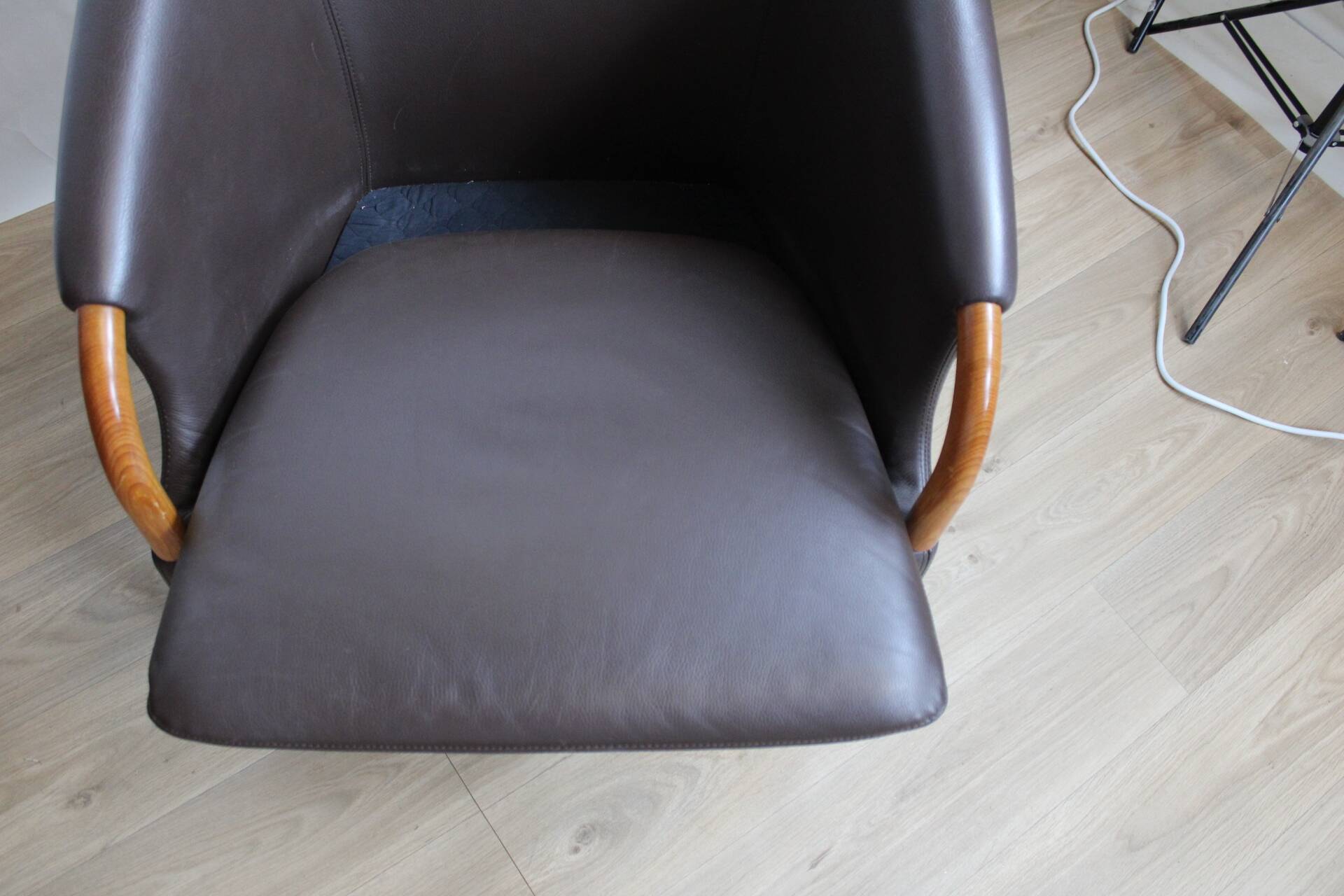 Pair of vintage Scandinavian armchairs brown leather opus 1982 suede