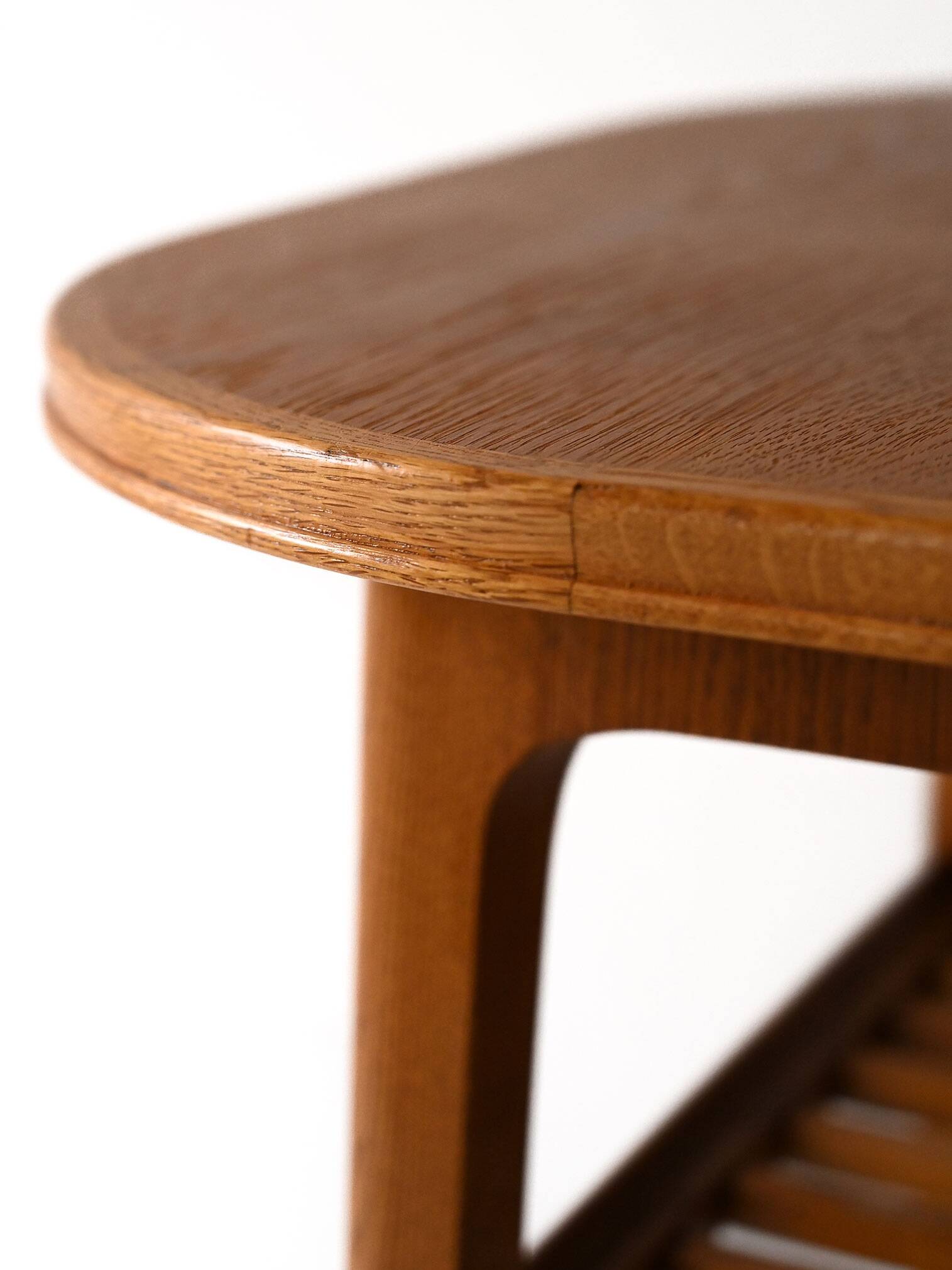1960s Scandinavian oak coffee table with slatted shelf