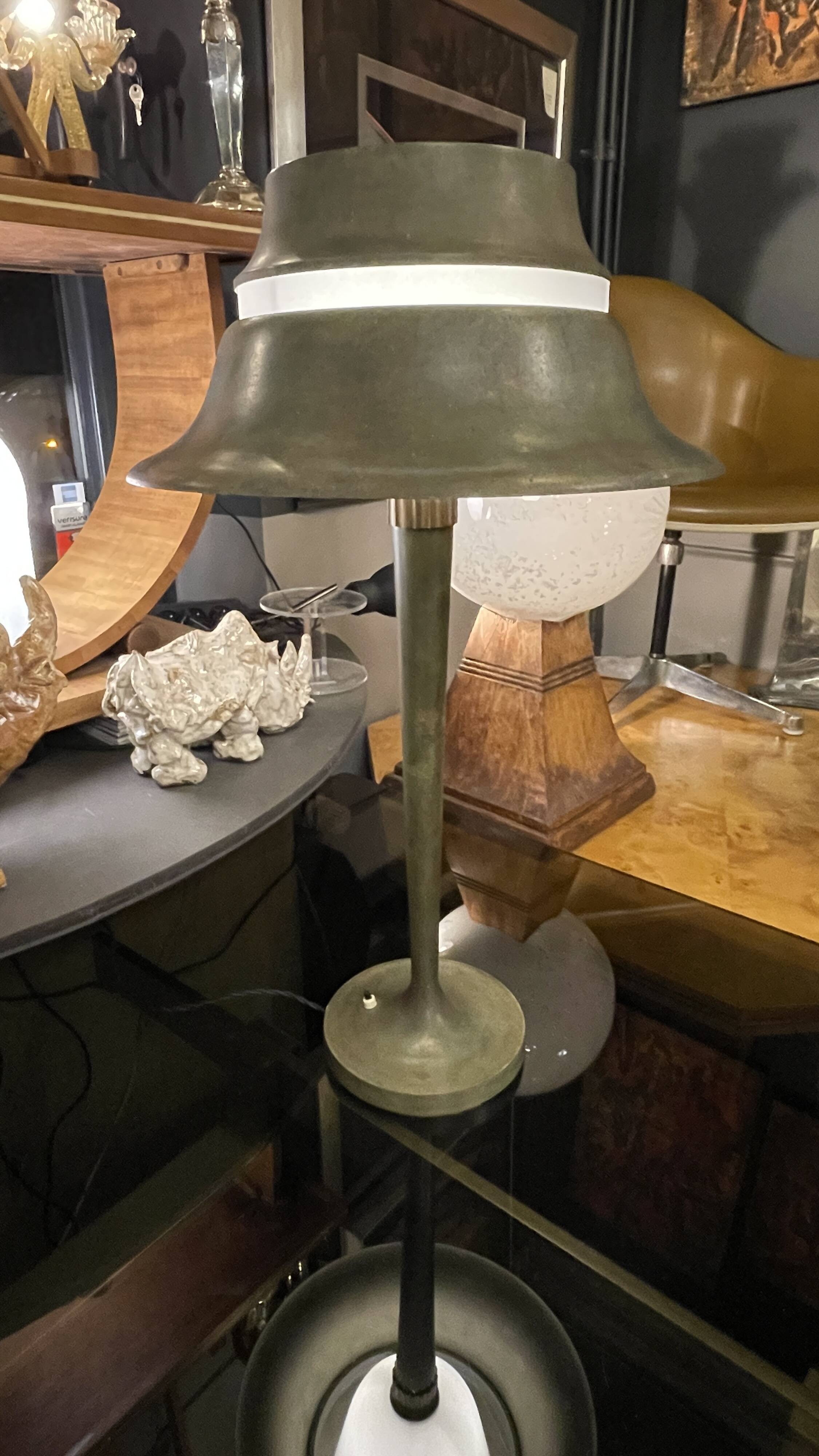 Art deco table lamp, jean perzel (73cm) no. 516 bronze opaline glass 1936