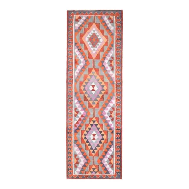 1970s Vintage Turkish Oushak Handmade Wool Cotton Brown Runner Rug 101x314