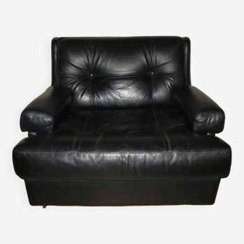 Dux International Sweden black leather lounge chair, 1960s