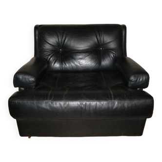 Fauteuil lounge Dux International Suède en cuir noir, années 1960