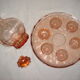 carafe and shot glasses of 1950, color pink
