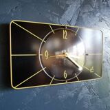 Vintage formica clock silent rectangular wall clock "Japy electric black yellow"