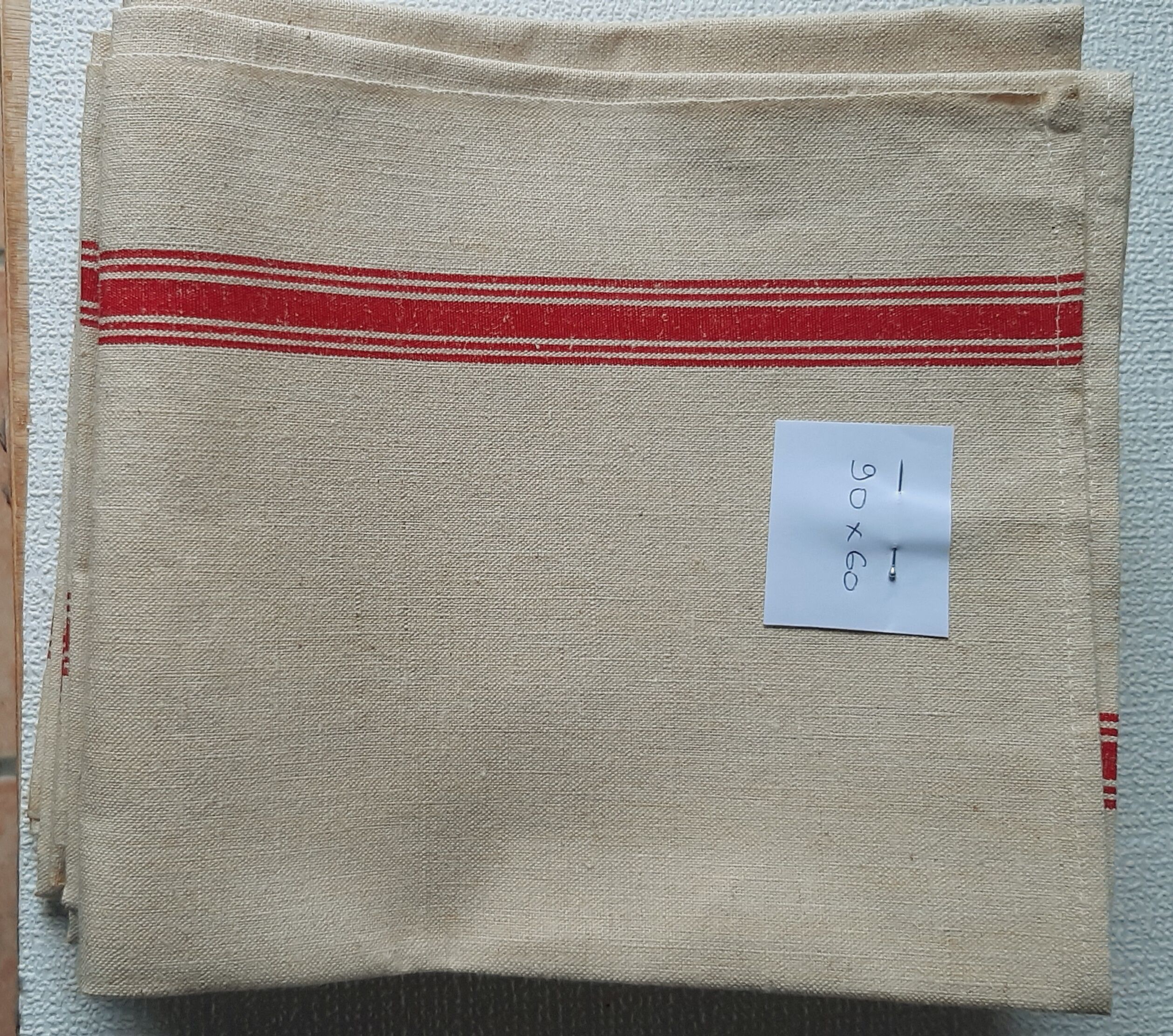 Set of 6 old tea towels metis color ecru red stripes