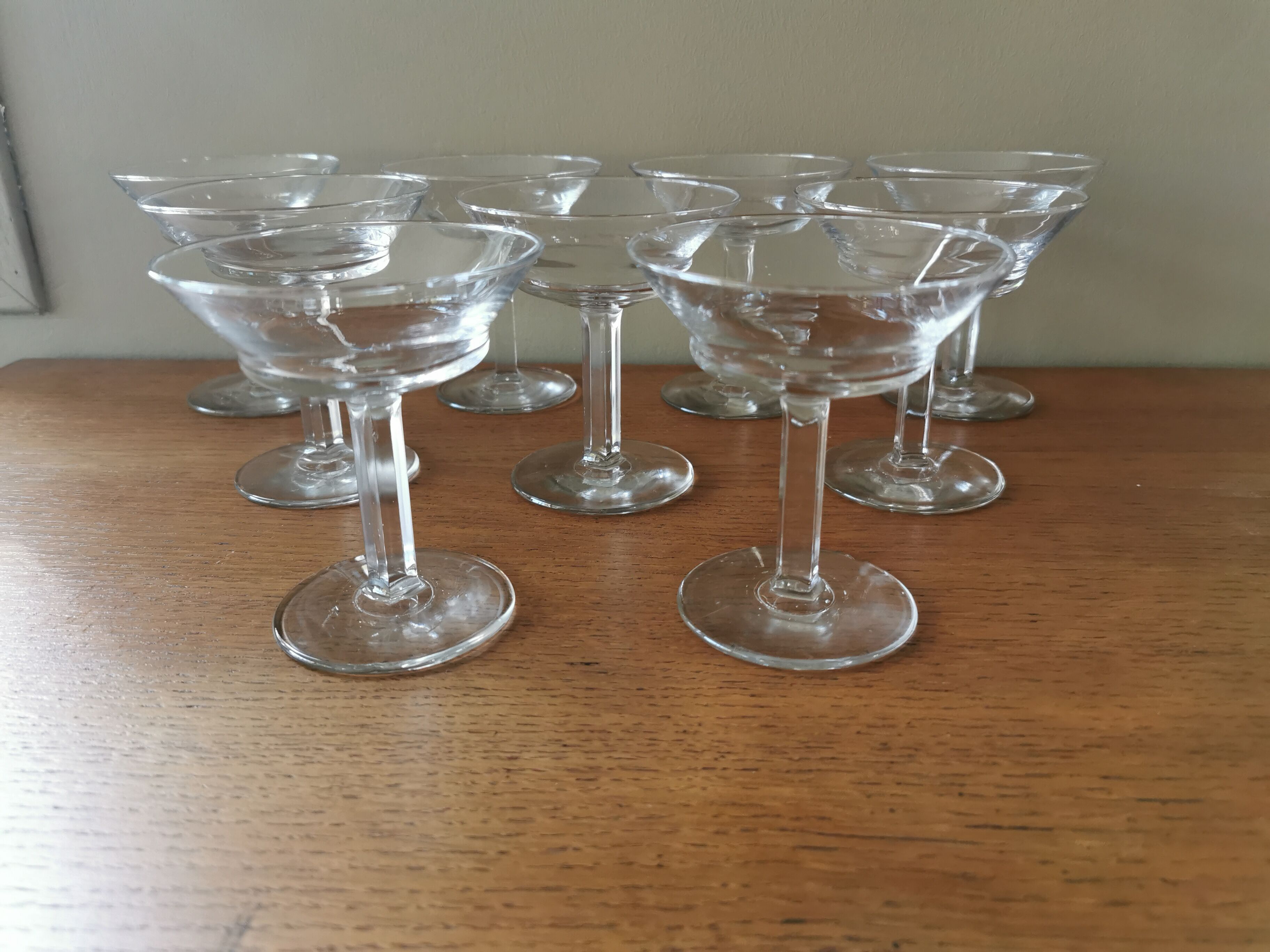 Suite of 9 old champagne glasses