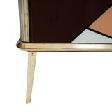 Mid-Century Modern Style Solid Wood Colored Glass and Brass Italian Sideboard