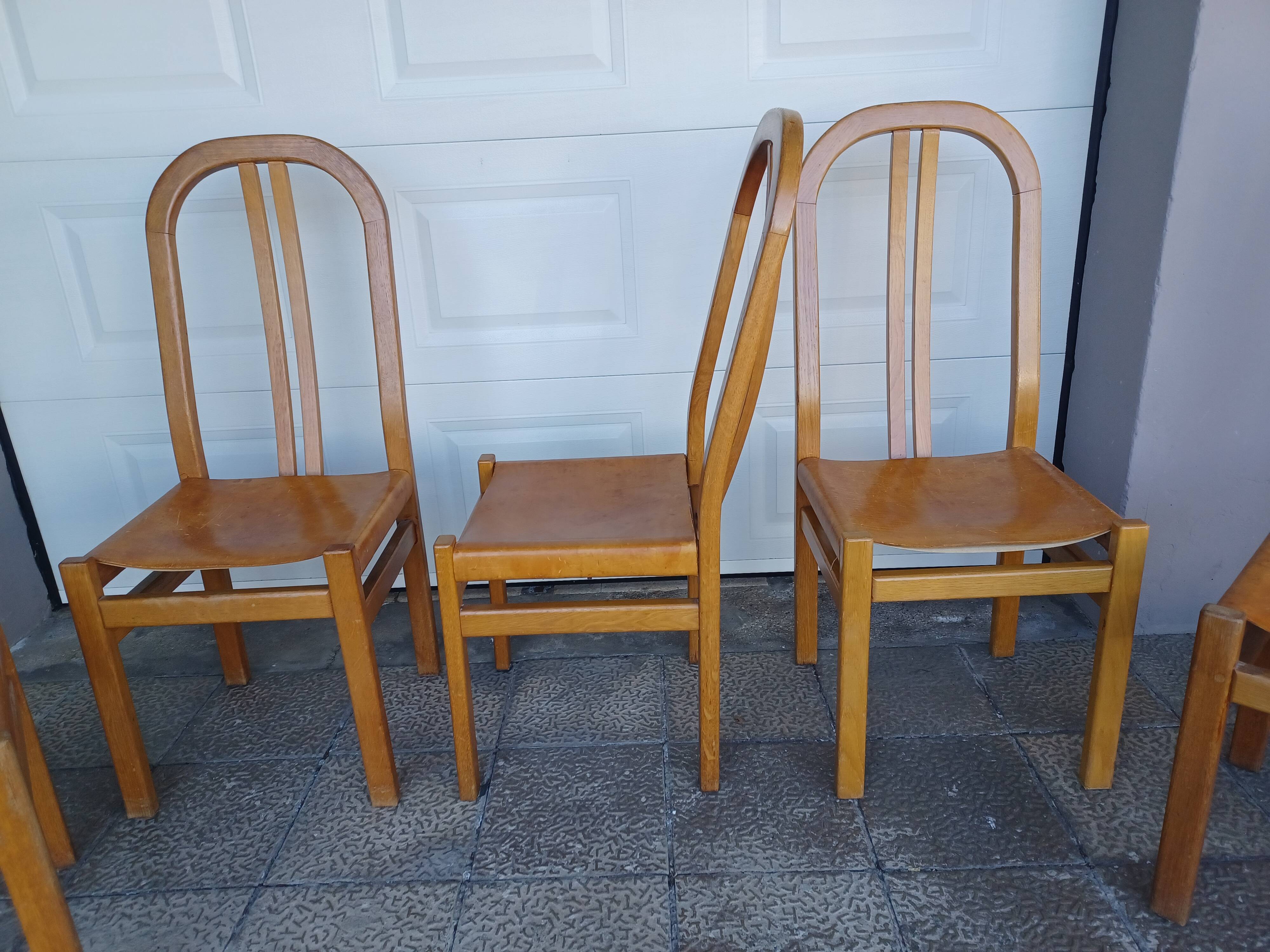 Set of 6 chairs, oak and leather