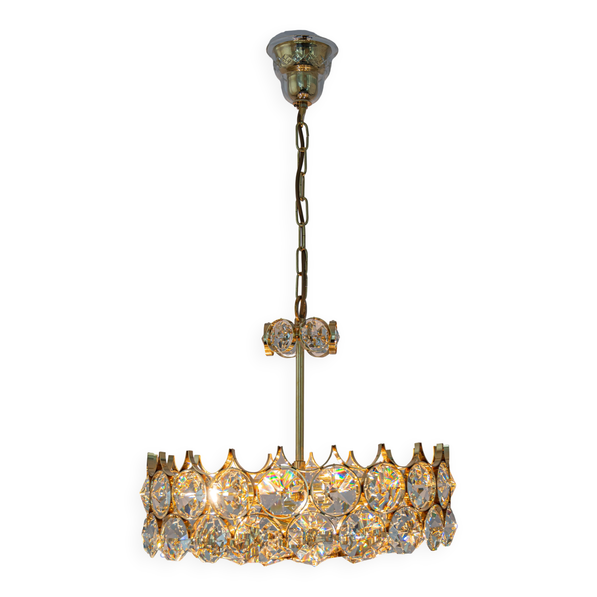 Golden brass chandelier, Sciolari design by Palwa, Germany, 1970s
