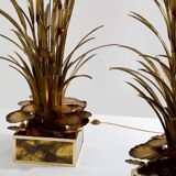 Pair of Maison Jansen brass floor lamps with reeds and water lilies, 1970s
