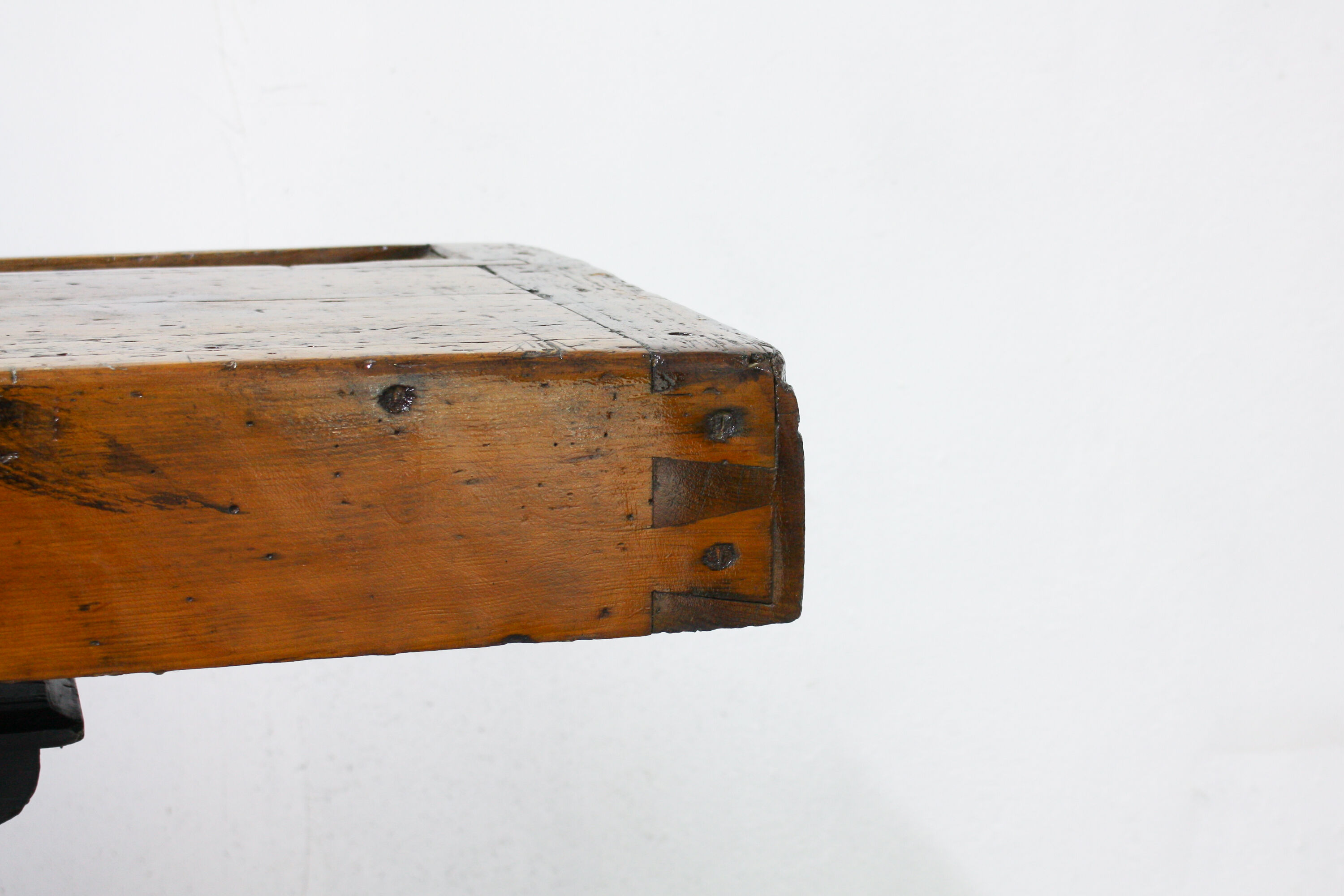 Vintage Portuguese Carpenter's Workbench in wood and black, 1950s