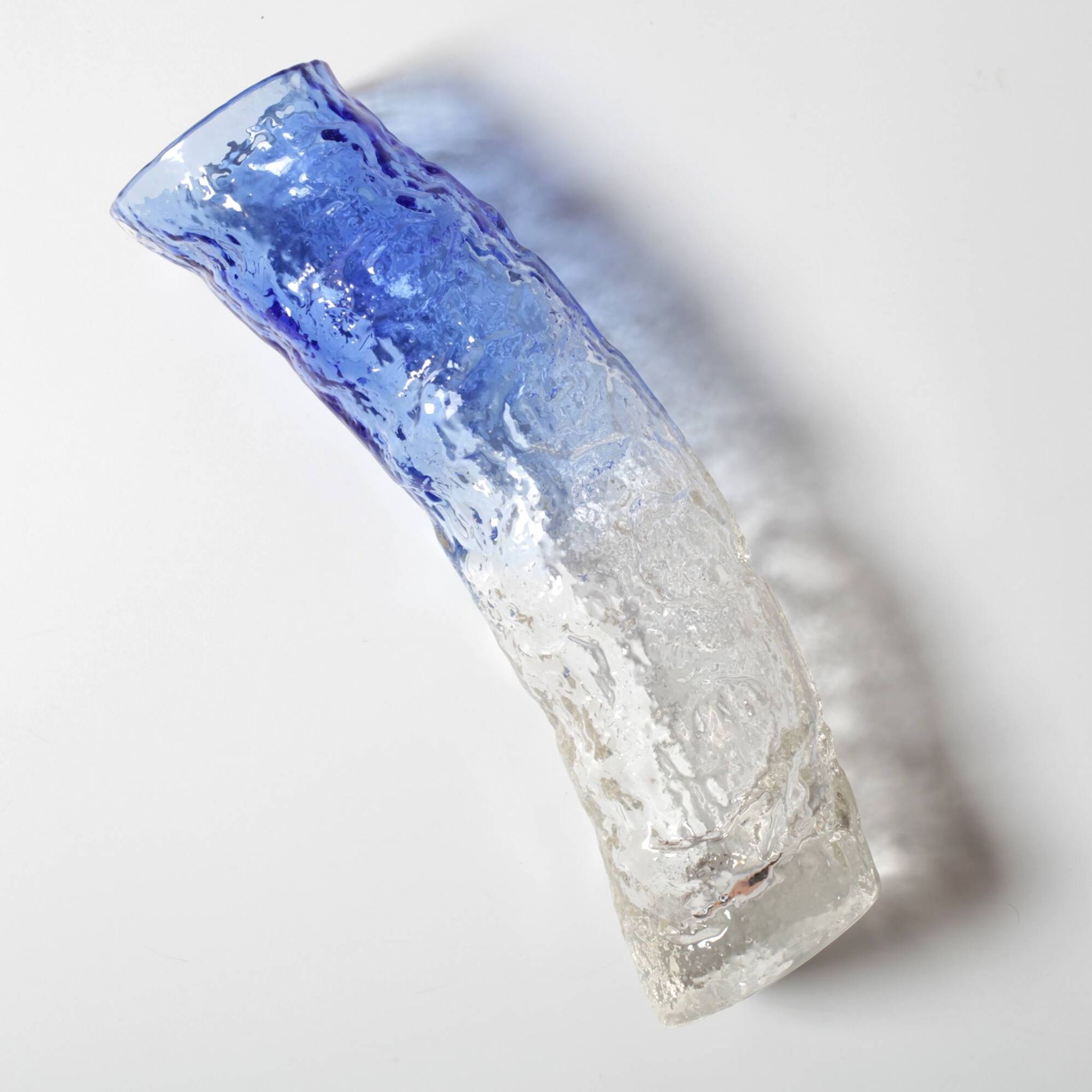 Vintage Blue and Clear Glass Art Vase / Hand-blown Home Decor  Italy / 1980