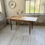 1950s pine and oak farmhouse table with multiple drawers