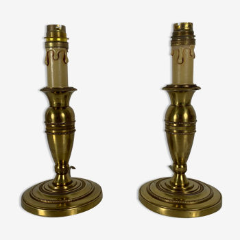 Pair of gilded bronze candlestick lamps gossip style French Empire