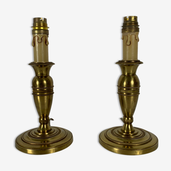 Paire de lampes bronze doré bougeoir ragot de style Empire francais
