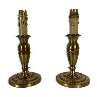 Pair of gilded bronze candlestick lamps gossip style French Empire