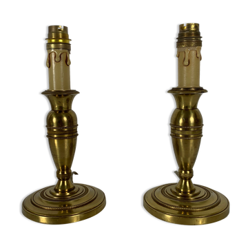 Paire de lampes bronze doré bougeoir ragot de style Empire francais