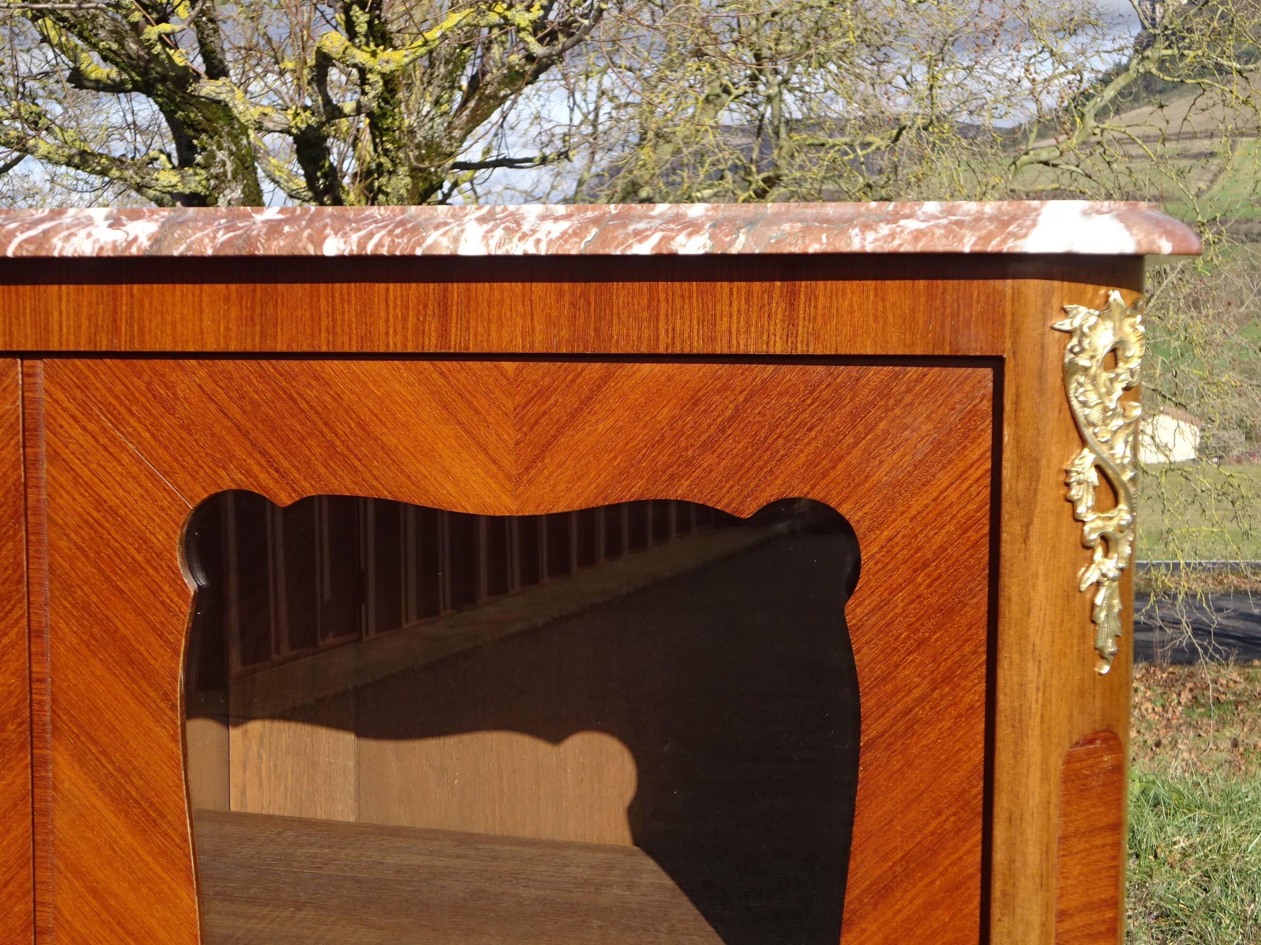 Glass library with rosewood marquetry in the Louis XV style.