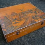 Large wooden box / case Alsatian decoration, mid-twentieth century