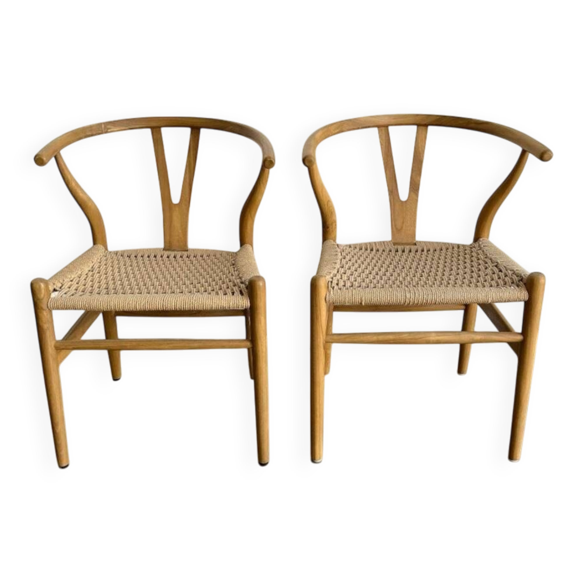2 dining chairs in teak and rope
