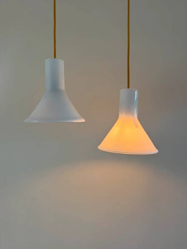 Ensemble vintage Holmegaard de 2 suspensions P&T - Michael Bang - Lampe faite à la main
