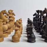 Vintage chess set, late 19th - early 20th century, in carved turned wood, 9 cm