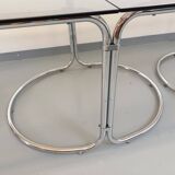 Large vintage modular oval dining table in smoked glass and chromed metal, Space Age style, 70s