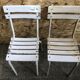 Pair Old Garden Chair Metal Structure + Vintage White Wood Slats