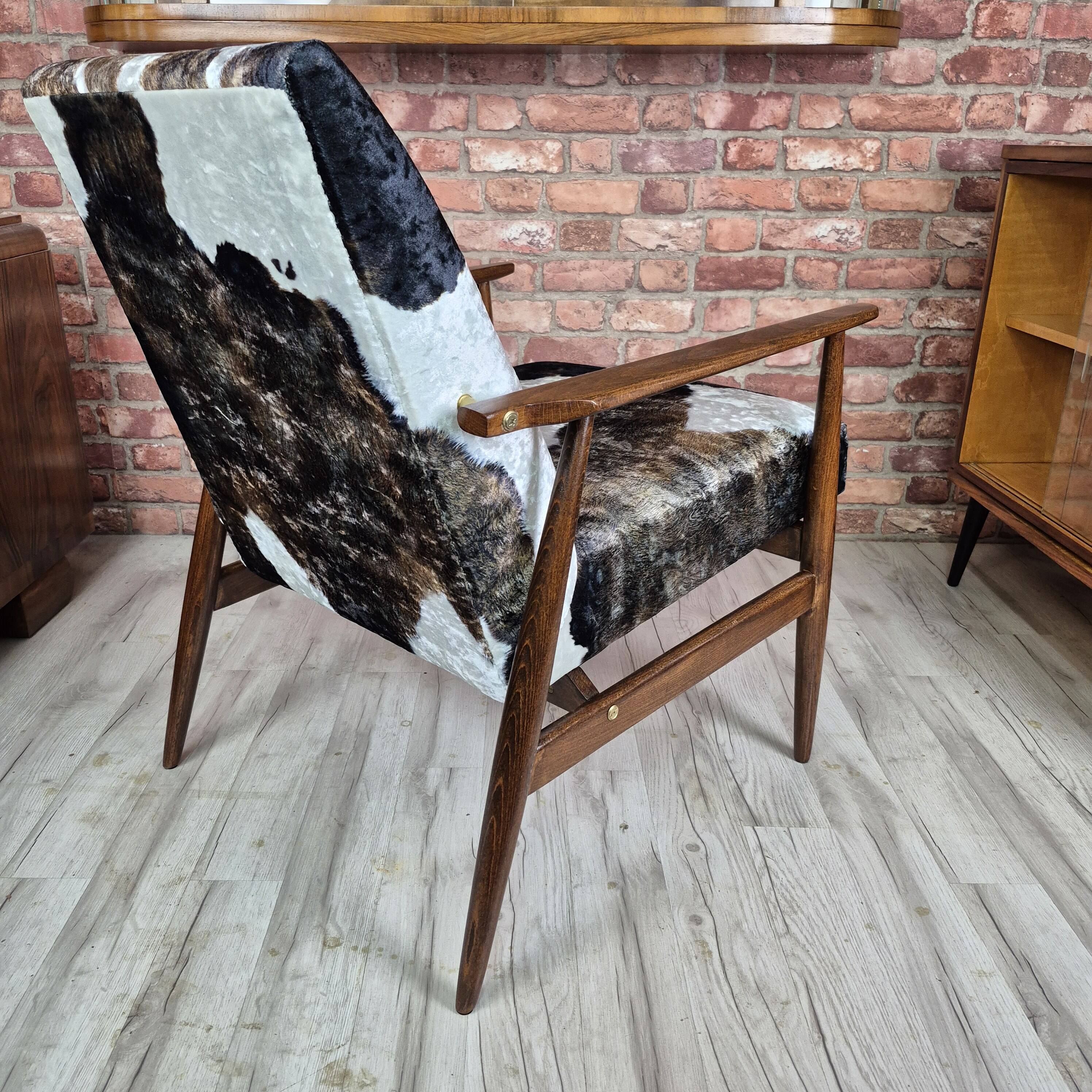 Restored Mid-Century Armchair by Henryk Lis - Cowhide Velour - 1960s