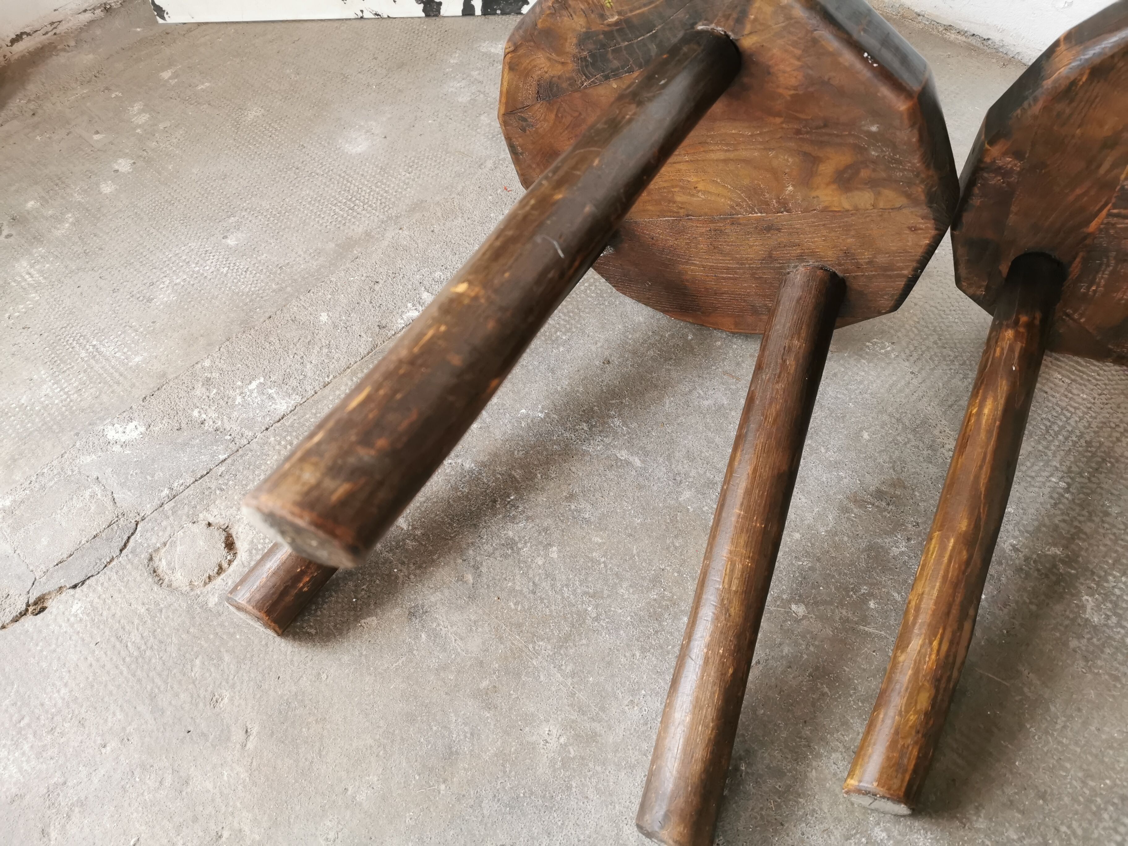 Pair of brutalist wooden stools
