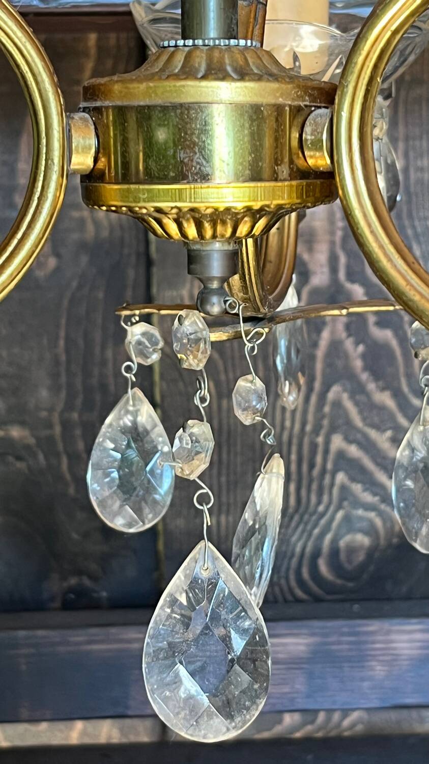 3-light brass pendant light with glass and pendants