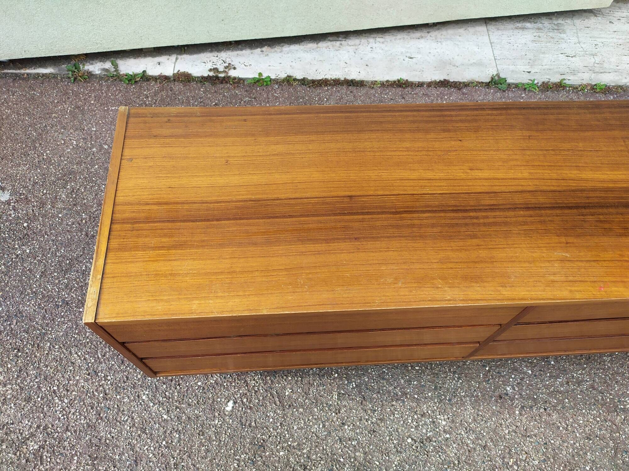 Vintage sideboard in wood, metal foot, 6 drawers