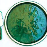 Pie dish and its spatula in green bubble tutti-frutti motifs
