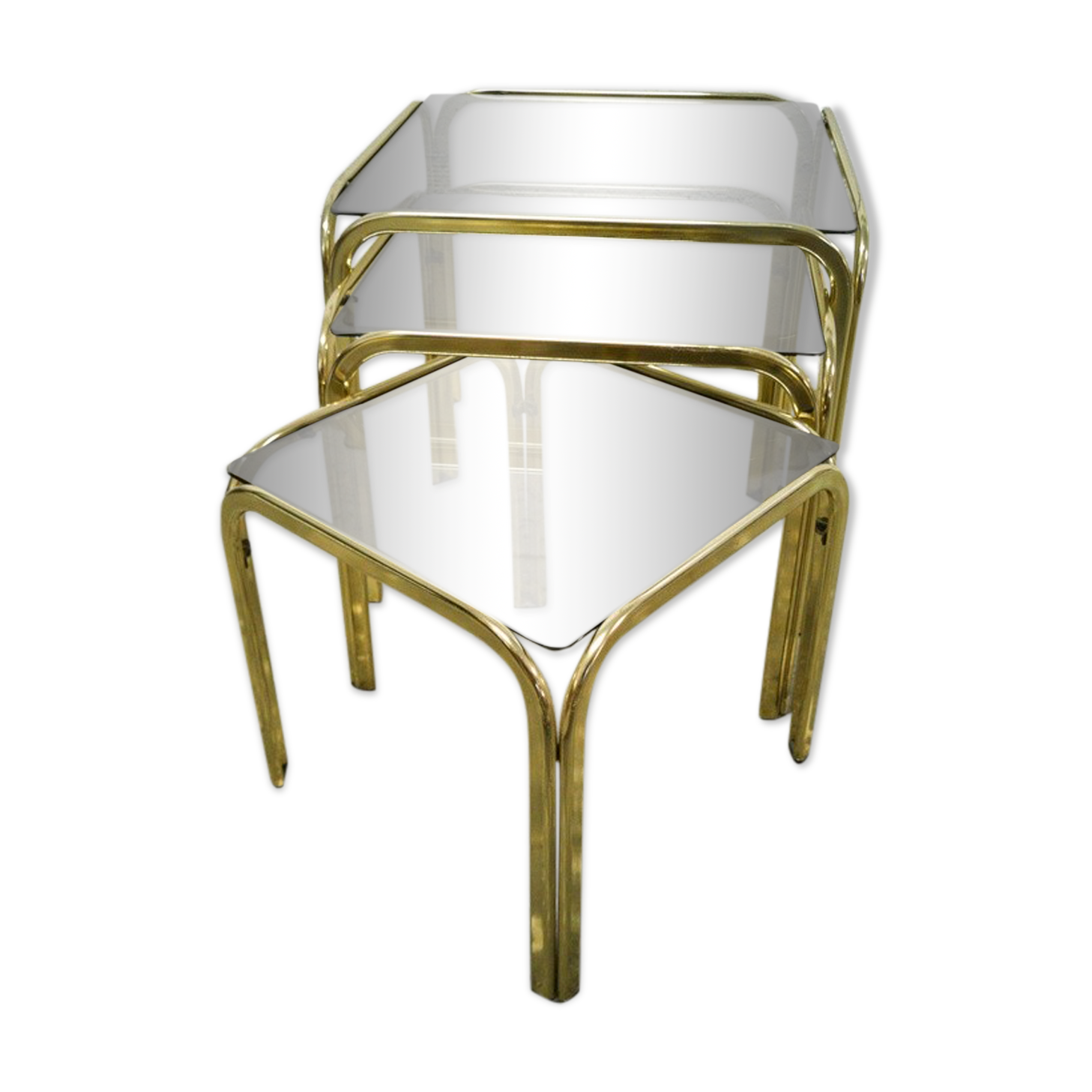 Trio of gilded metal trundle tables