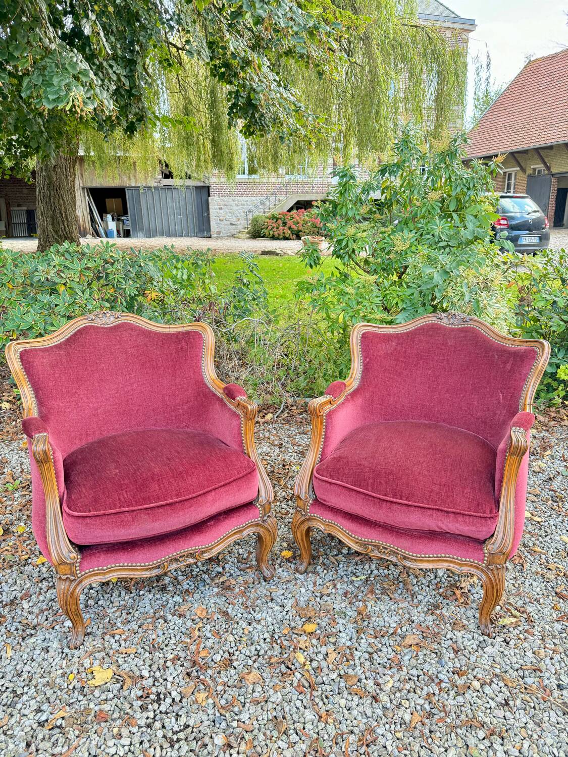 Pair of Louis XV Style Walnut Bergeres, 19th Century