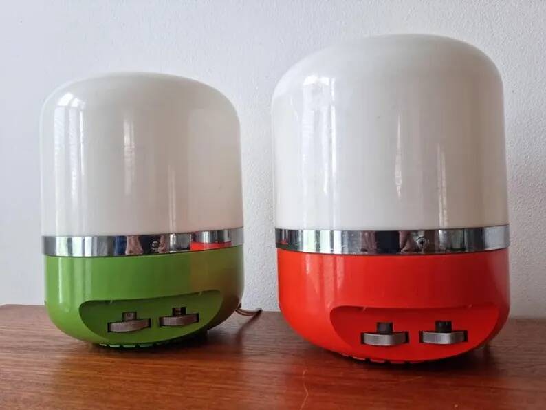 Set of Two Midcentury Table Lamps, Space Age, Adriano Rampoldi, Italy, 1970s