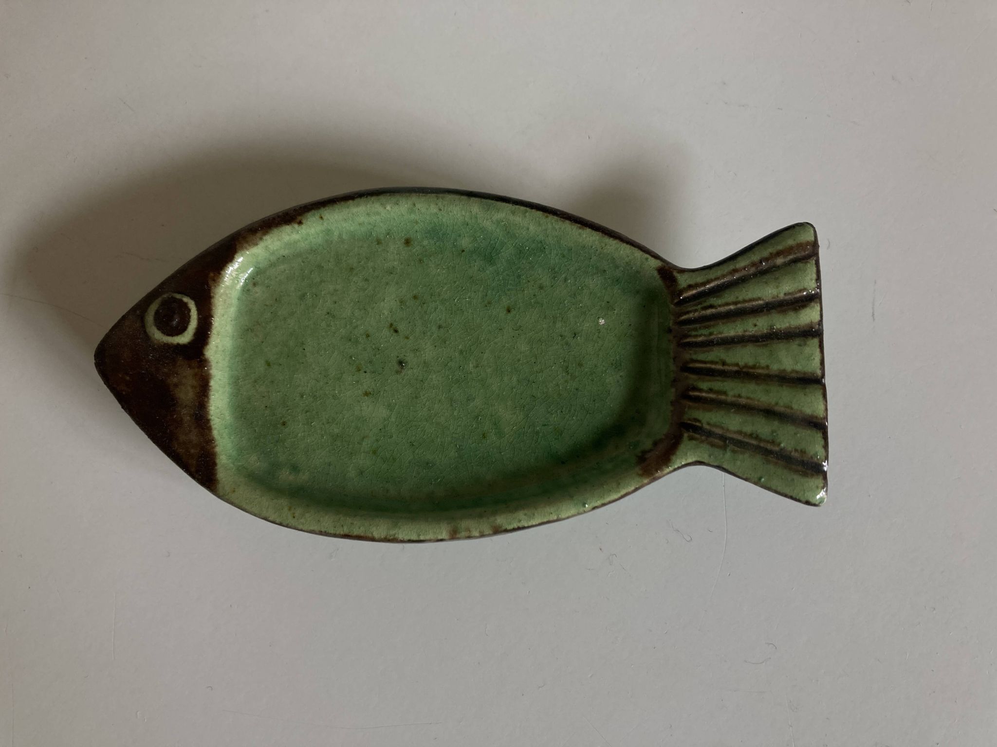 Dieulefit ceramic fish, in green glazed earthenware.