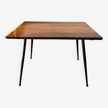 Table basse en bois et pieds compas design années 60