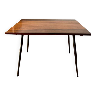 Table basse en bois et pieds compas design années 60