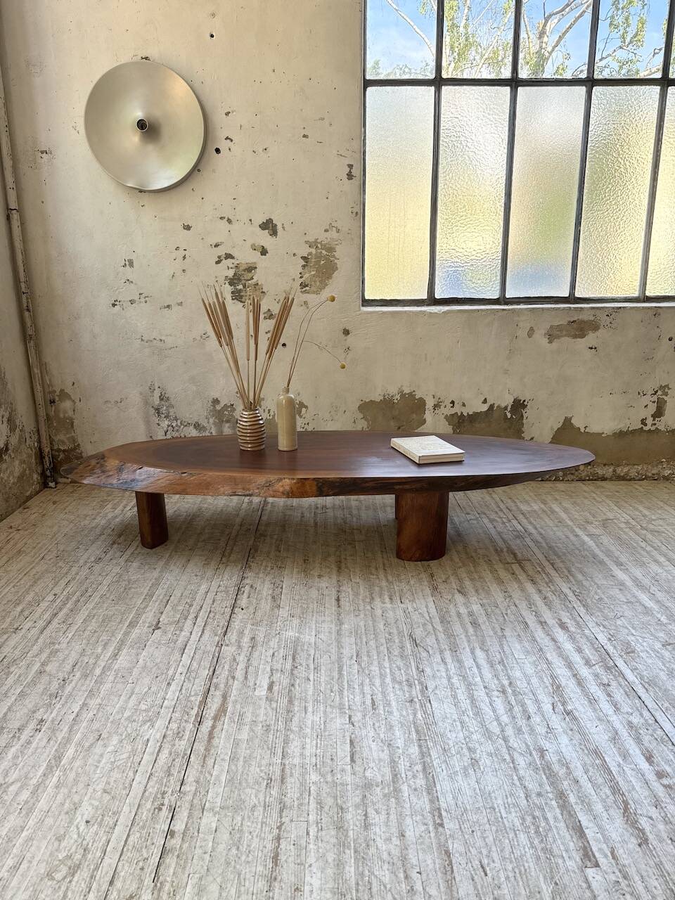 Table basse années 50 plateau bois exotique XXL