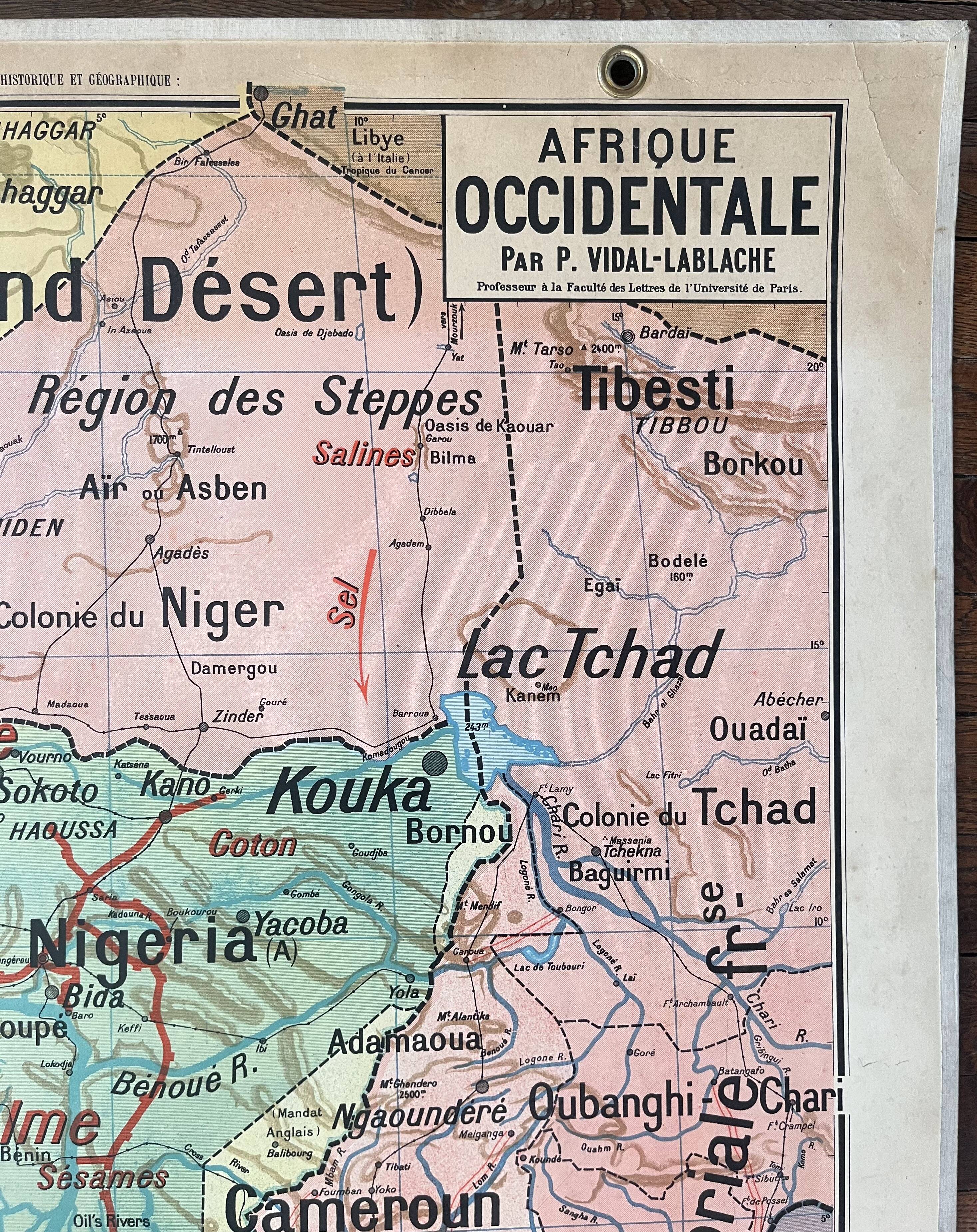 Old school map Vidal-Lablache 37, T36, 1930 West Africa