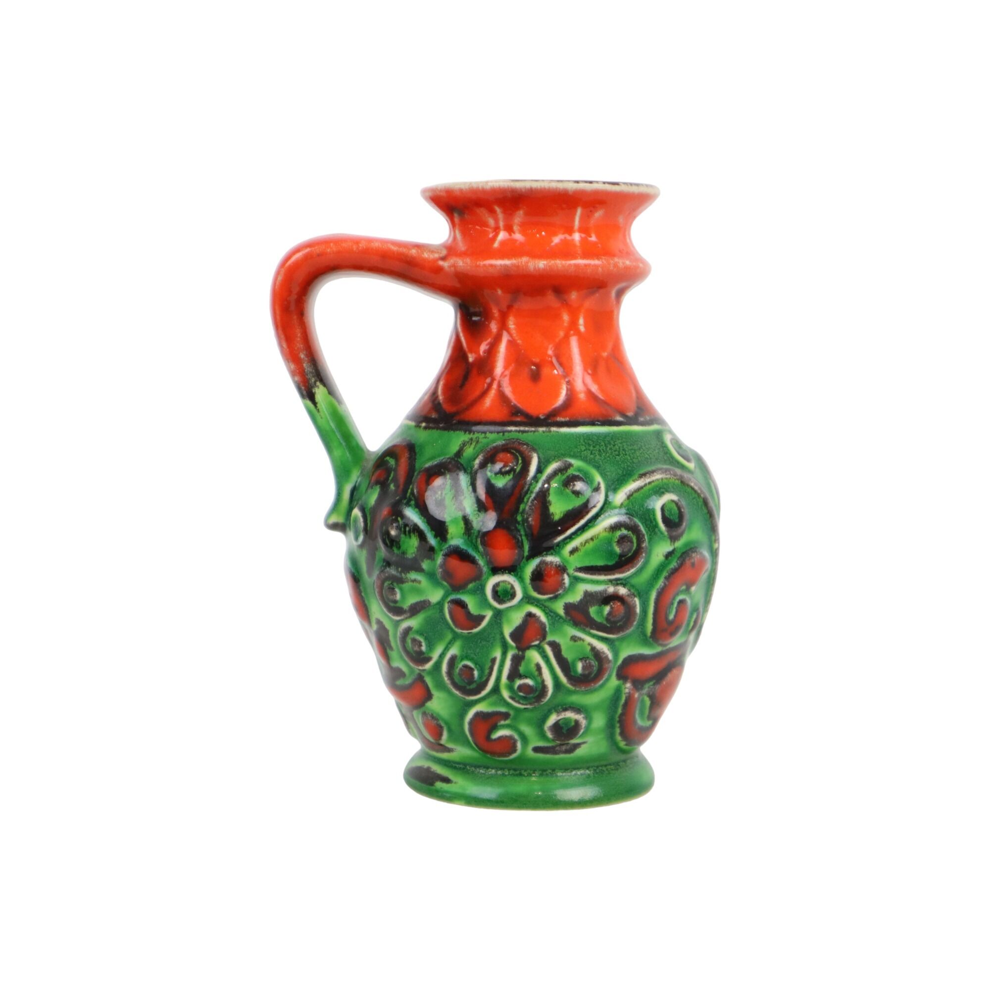 Vase à fleurs vert orange Allemagne de l’Ouest années 70 Scheurich 87-17