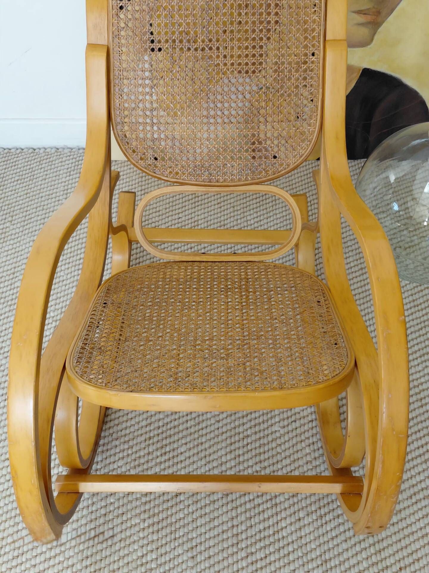 Vintage Curved Wood and Cane Rocking Chair - Thonet Style No. 1