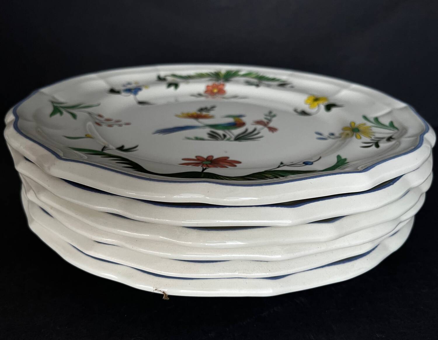 6 assiettes plates gien oiseaux de paradis