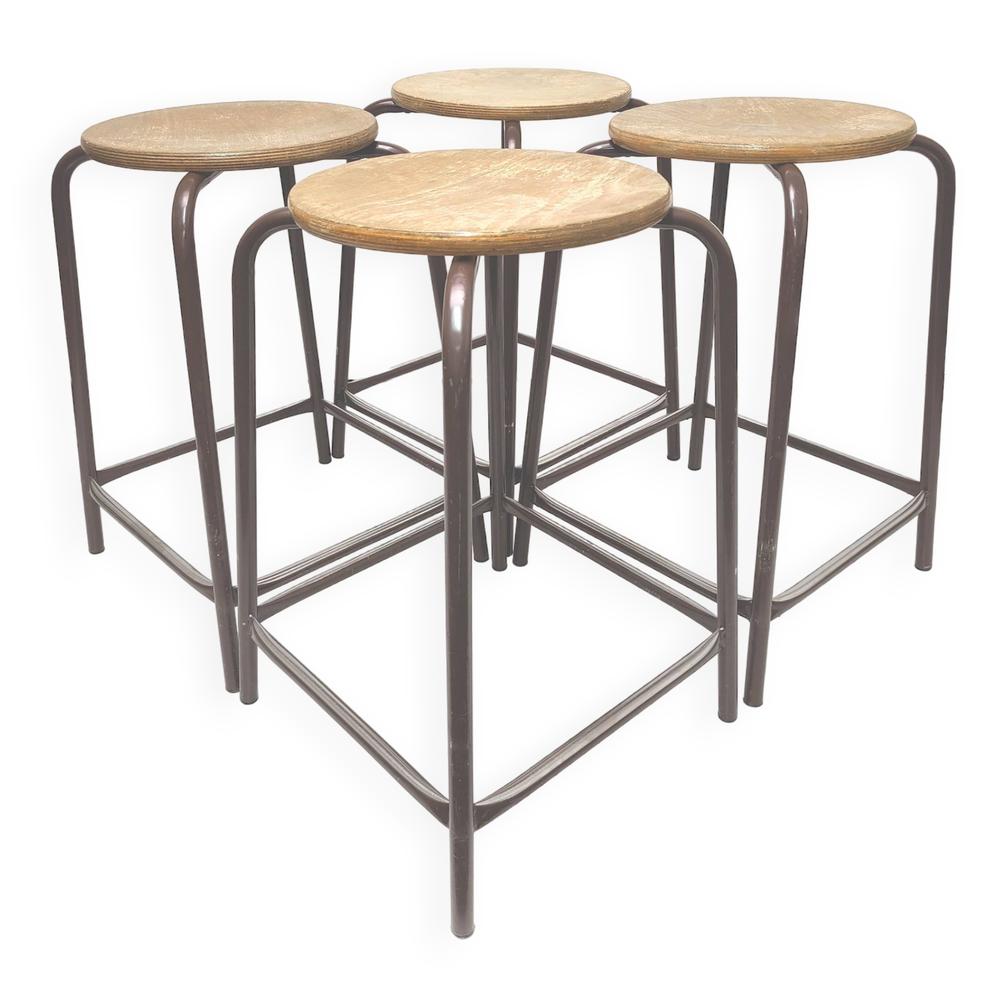 4 vintage metal and wood laboratory stools