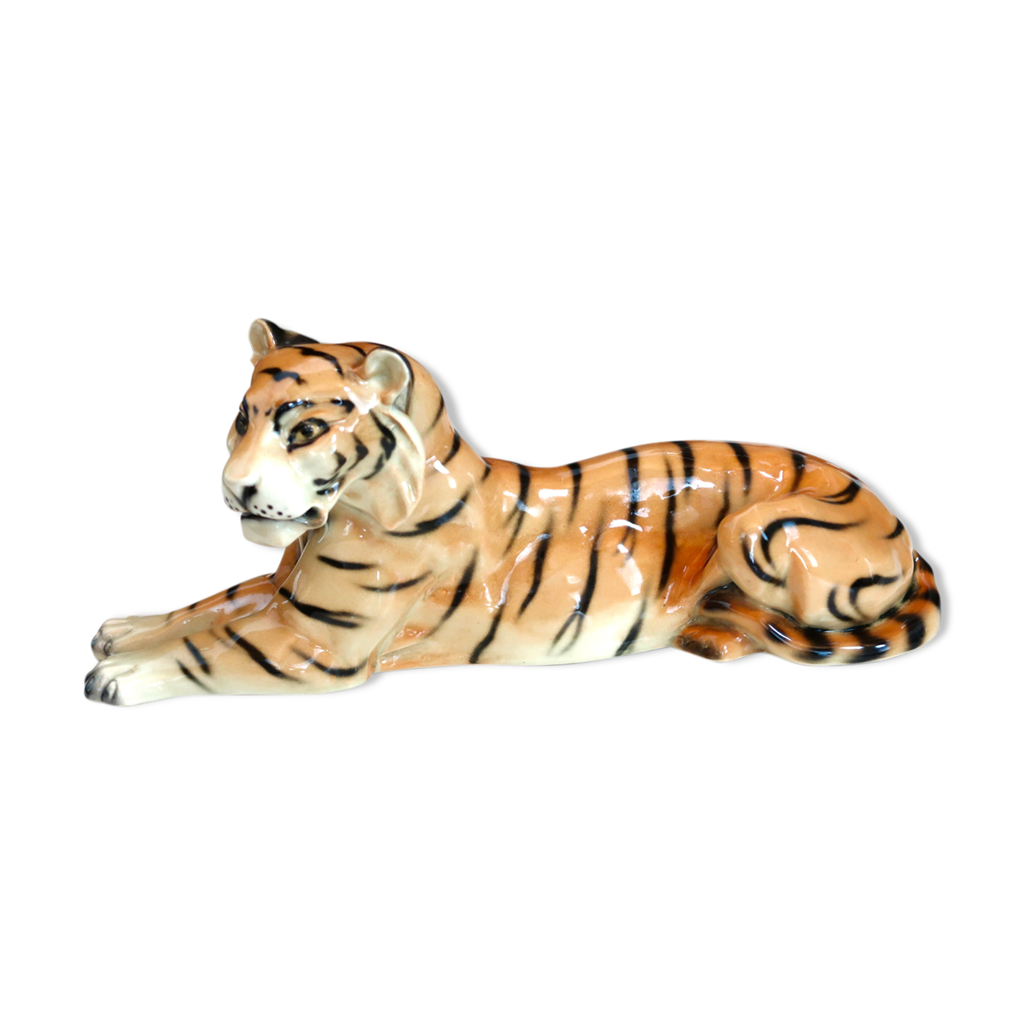 Authentique tigre en céramique Italienne vernissée de grande taille - Décoration