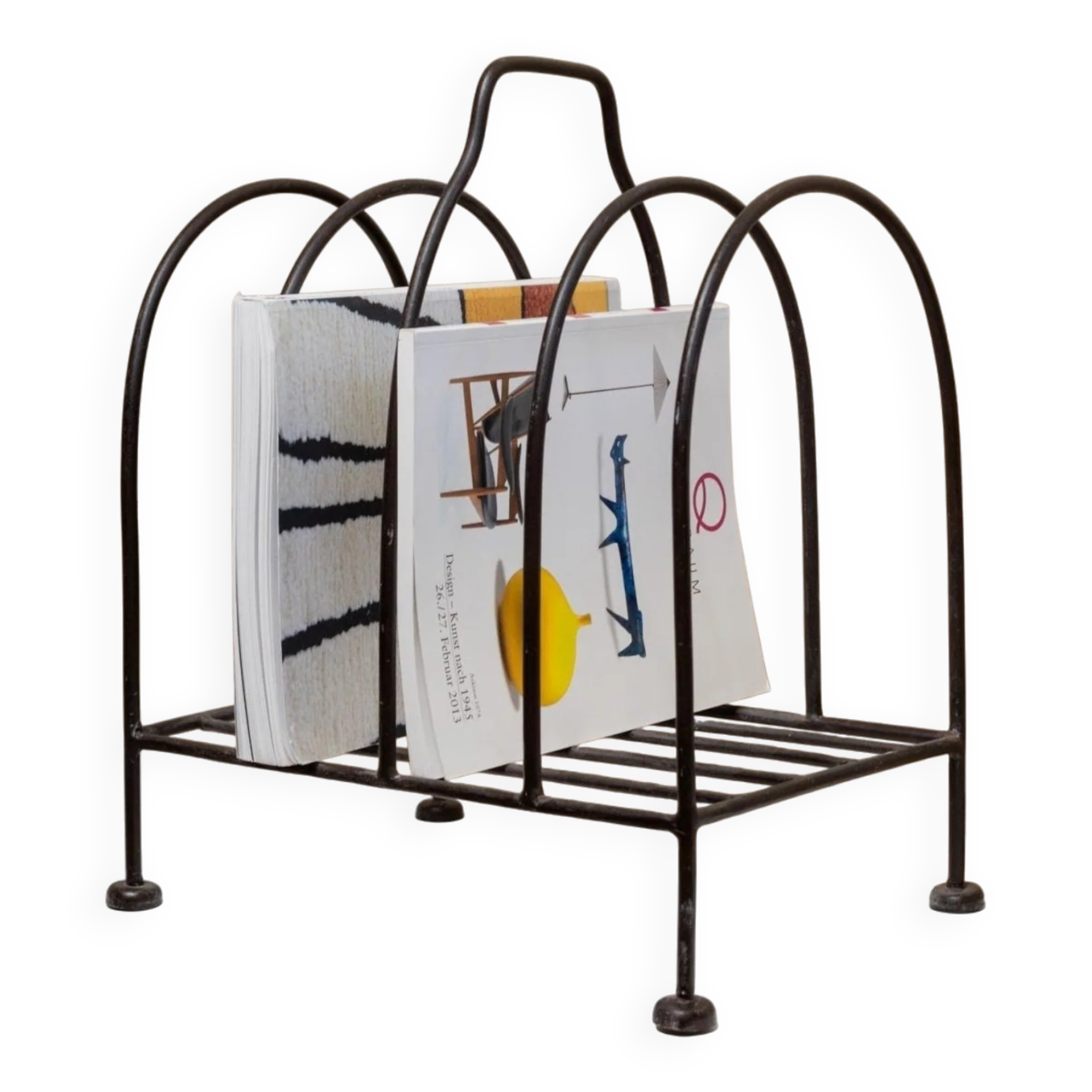 Black Metal Magazine Rack - Italian 1970s Vintage, Handmade, Four-Compartment Organizer